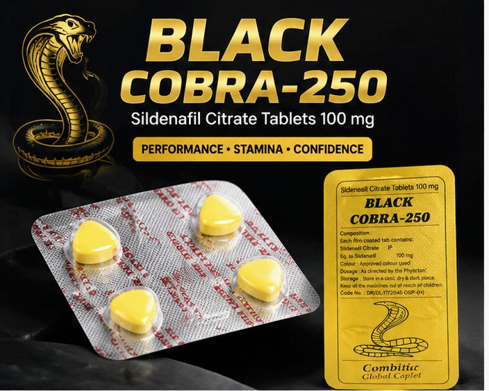 Black Cobra-250 Sildenafil Citrate 100mg Tablets – Premium Performance Support | Original Quality