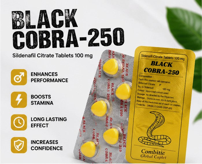 Black Cobra-250 Sildenafil Citrate 100mg Tablets – Premium Performance Support | Original Quality