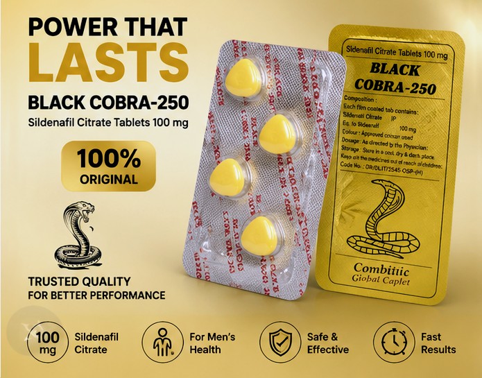 Black Cobra-250 Sildenafil Citrate 100mg Tablets – Premium Performance Support | Original Quality