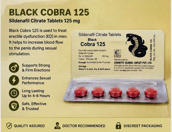 Black Cobra 125 Sildenafil Citrate Tablets 100mg – Original Quality | ED Treatment Support